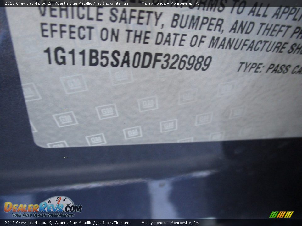 2013 Chevrolet Malibu LS Atlantis Blue Metallic / Jet Black/Titanium Photo #19