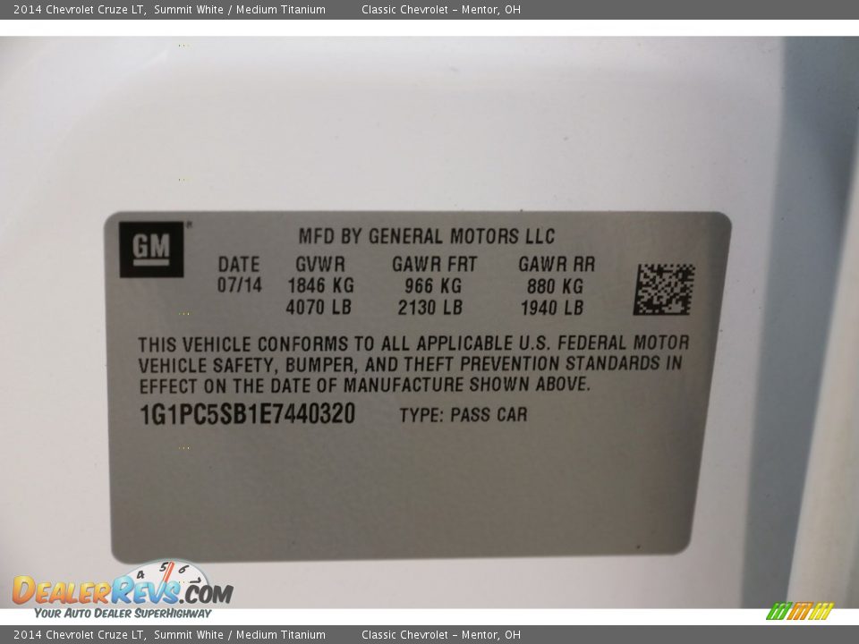 2014 Chevrolet Cruze LT Summit White / Medium Titanium Photo #19