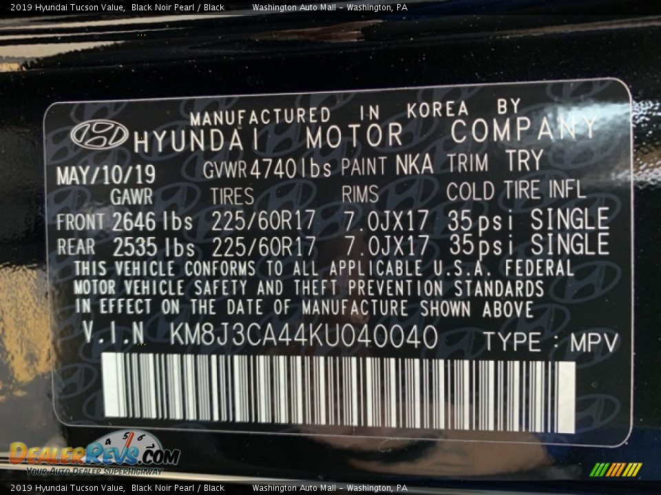2019 Hyundai Tucson Value Black Noir Pearl / Black Photo #10