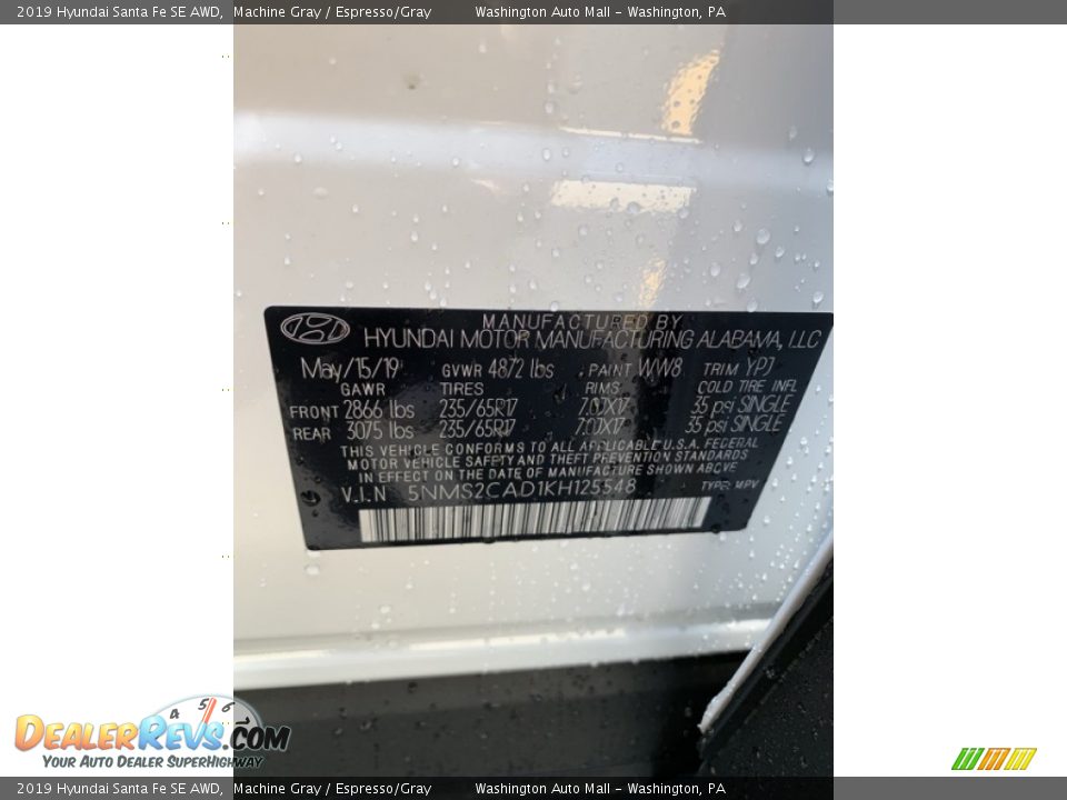 2019 Hyundai Santa Fe SE AWD Machine Gray / Espresso/Gray Photo #10