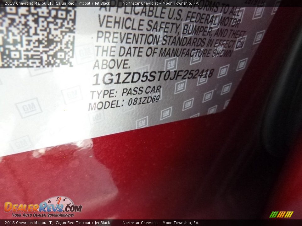 2018 Chevrolet Malibu LT Cajun Red Tintcoat / Jet Black Photo #15