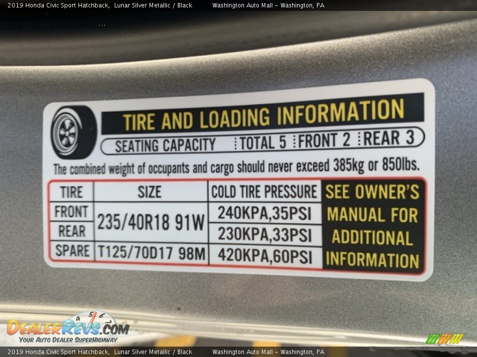 2019 Honda Civic Sport Hatchback Lunar Silver Metallic / Black Photo #8