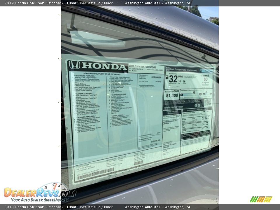 2019 Honda Civic Sport Hatchback Lunar Silver Metallic / Black Photo #15