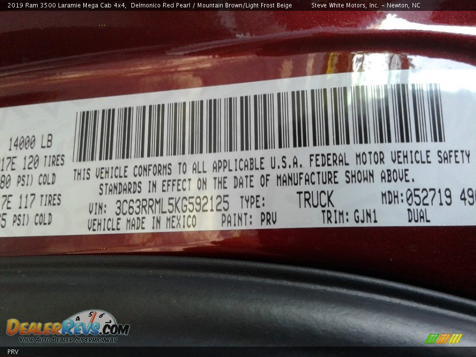 Ram Color Code PRV Delmonico Red Pearl