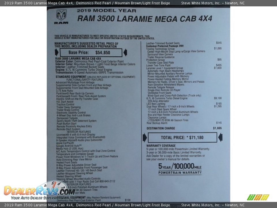 2019 Ram 3500 Laramie Mega Cab 4x4 Window Sticker Photo #34