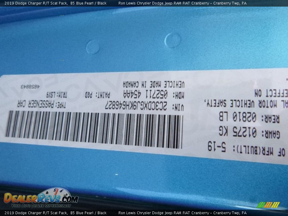2019 Dodge Charger R/T Scat Pack B5 Blue Pearl / Black Photo #14