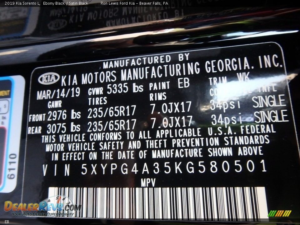 Kia Color Code EB Ebony Black