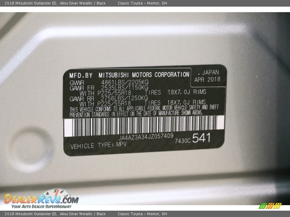 2018 Mitsubishi Outlander ES Alloy Silver Metallic / Black Photo #20
