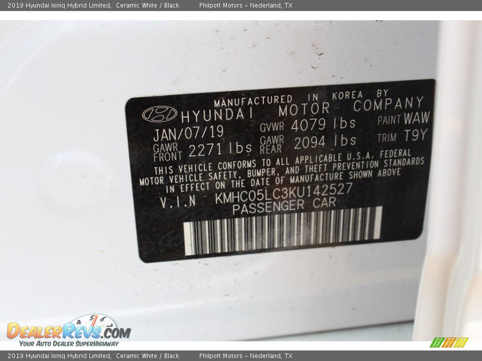 2019 Hyundai Ioniq Hybrid Limited Ceramic White / Black Photo #27