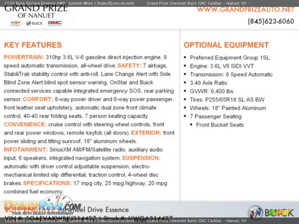 2019 Buick Enclave Essence AWD Summit White / Shale/Ebony Accents Photo #10