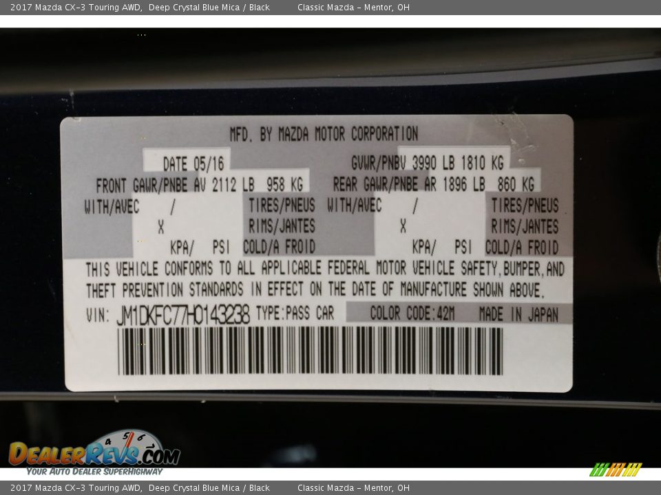 2017 Mazda CX-3 Touring AWD Deep Crystal Blue Mica / Black Photo #21