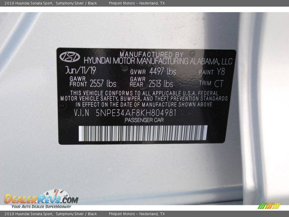 2019 Hyundai Sonata Sport Symphony Silver / Black Photo #29