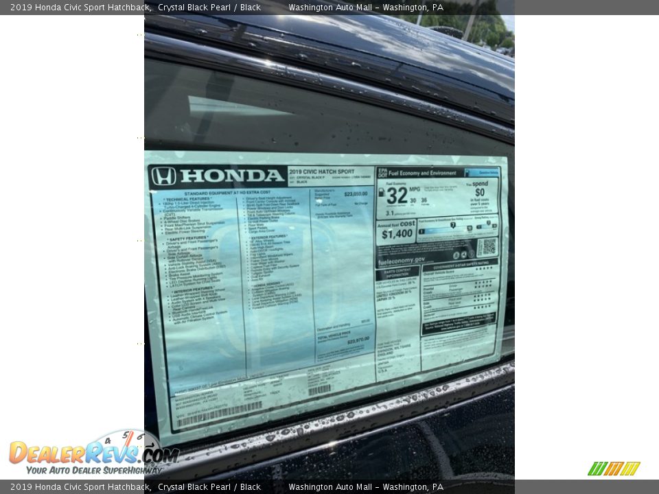 2019 Honda Civic Sport Hatchback Crystal Black Pearl / Black Photo #15