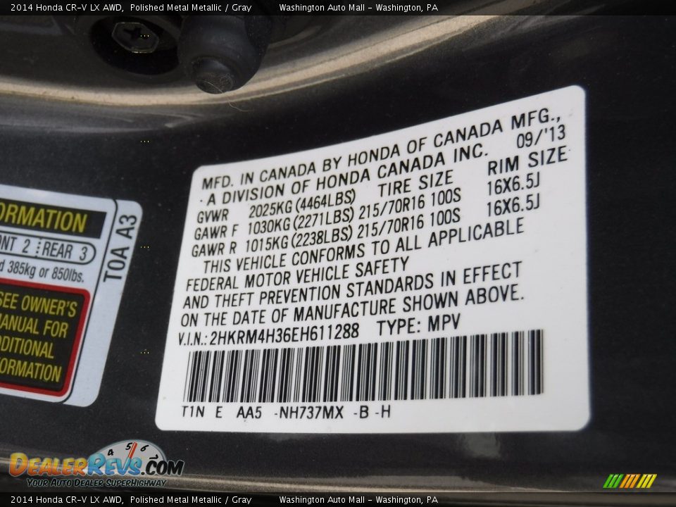 2014 Honda CR-V LX AWD Polished Metal Metallic / Gray Photo #24