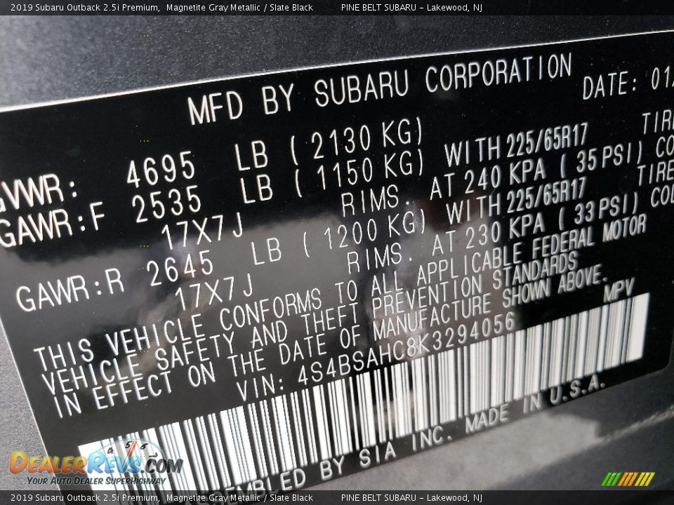 2019 Subaru Outback 2.5i Premium Magnetite Gray Metallic / Slate Black Photo #29