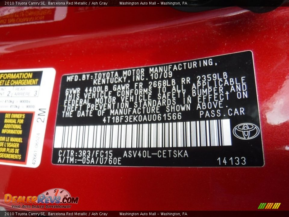 2010 Toyota Camry SE Barcelona Red Metallic / Ash Gray Photo #26