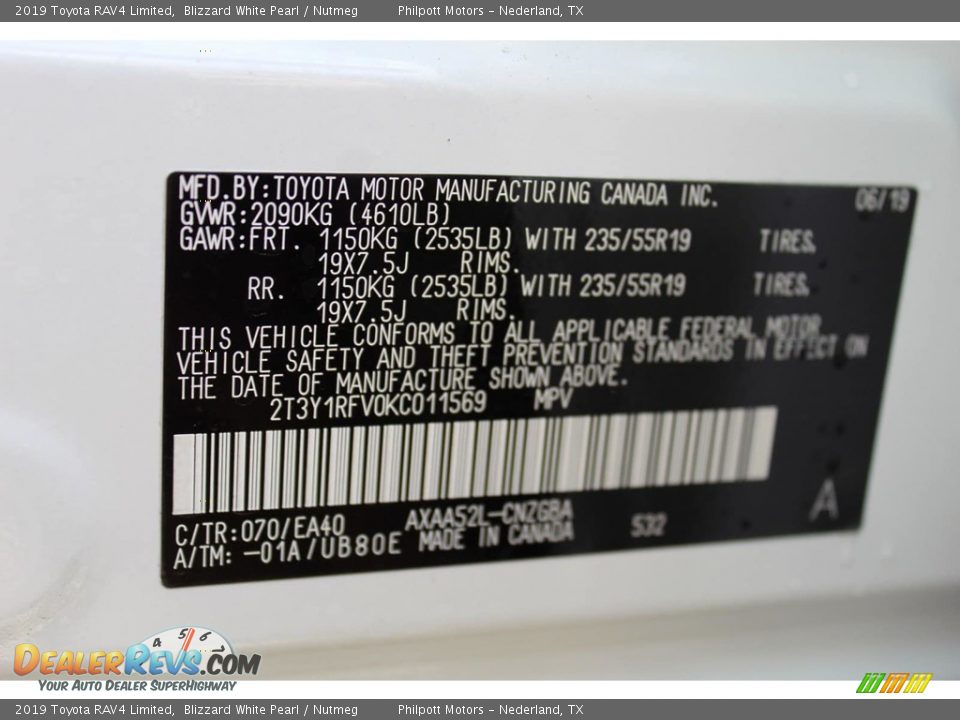 2019 Toyota RAV4 Limited Blizzard White Pearl / Nutmeg Photo #28