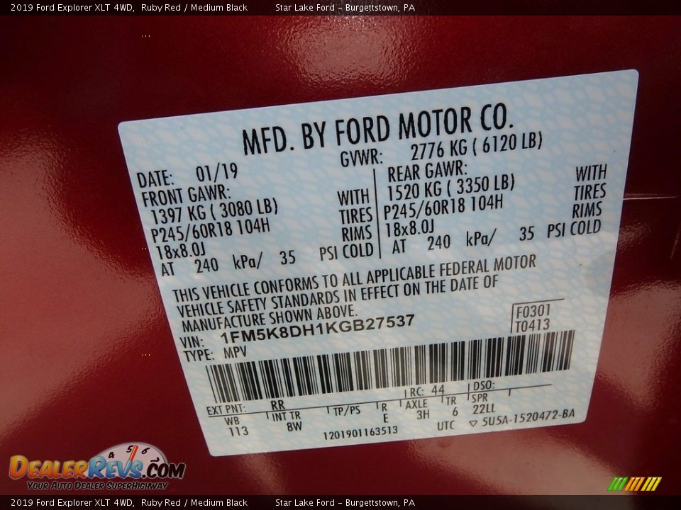 2019 Ford Explorer XLT 4WD Ruby Red / Medium Black Photo #15