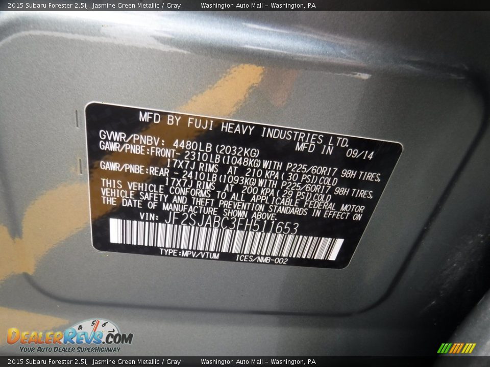 2015 Subaru Forester 2.5i Jasmine Green Metallic / Gray Photo #25
