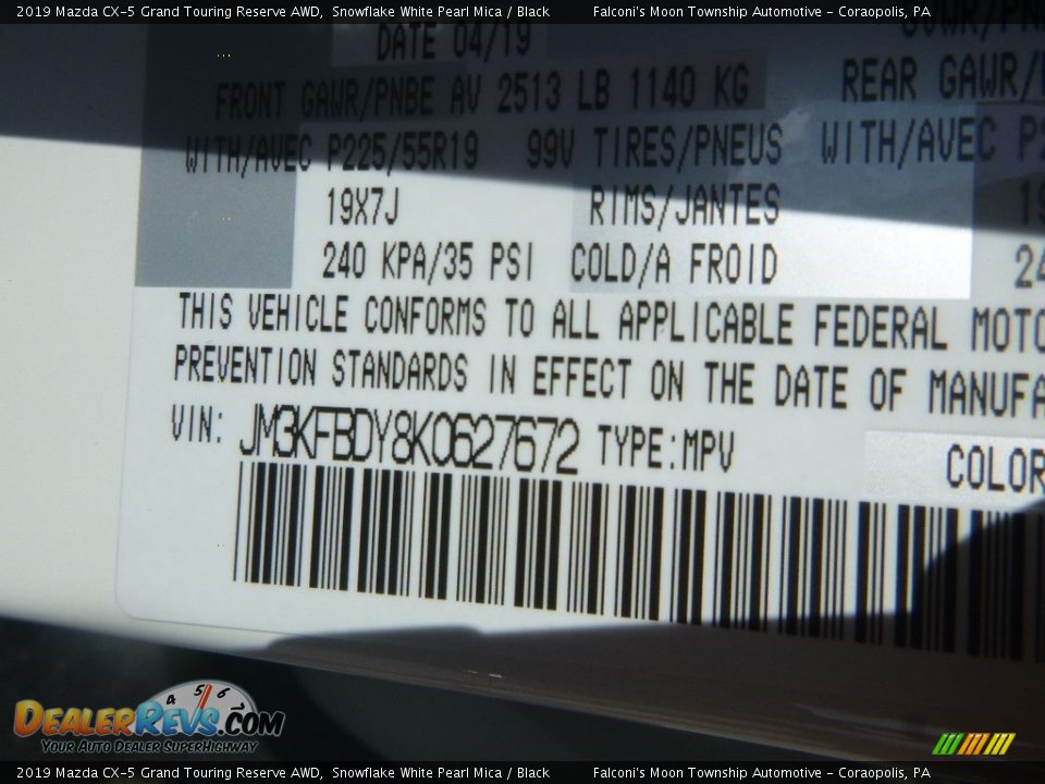 2019 Mazda CX-5 Grand Touring Reserve AWD Snowflake White Pearl Mica / Black Photo #12