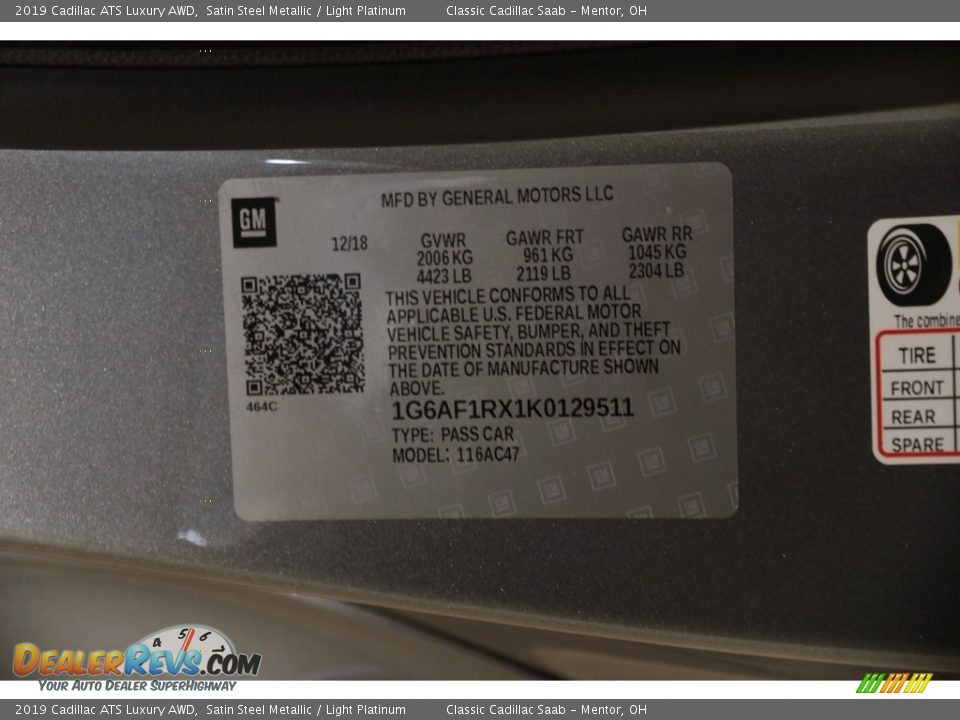 2019 Cadillac ATS Luxury AWD Satin Steel Metallic / Light Platinum Photo #22