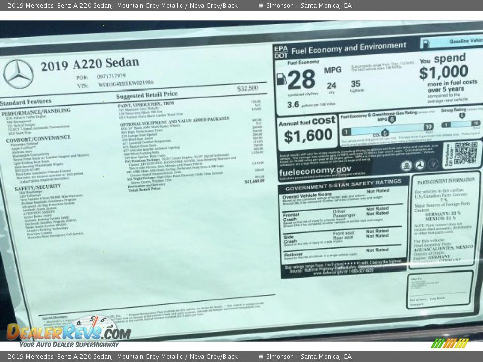 2019 Mercedes-Benz A 220 Sedan Mountain Grey Metallic / Neva Grey/Black Photo #10