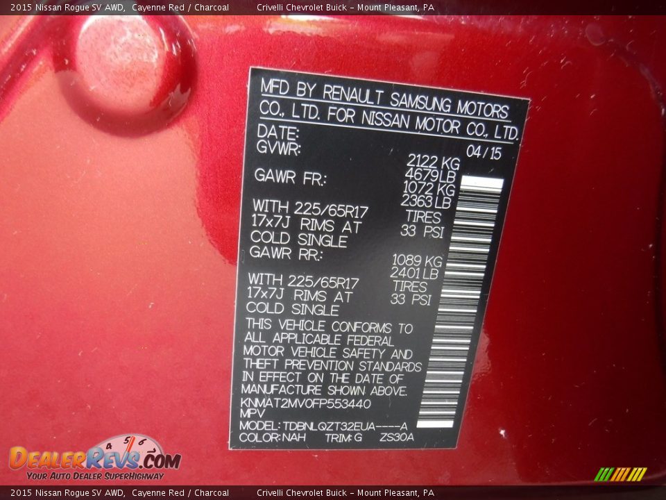 2015 Nissan Rogue SV AWD Cayenne Red / Charcoal Photo #35