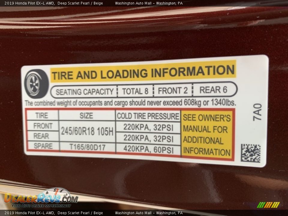 2019 Honda Pilot EX-L AWD Deep Scarlet Pearl / Beige Photo #8
