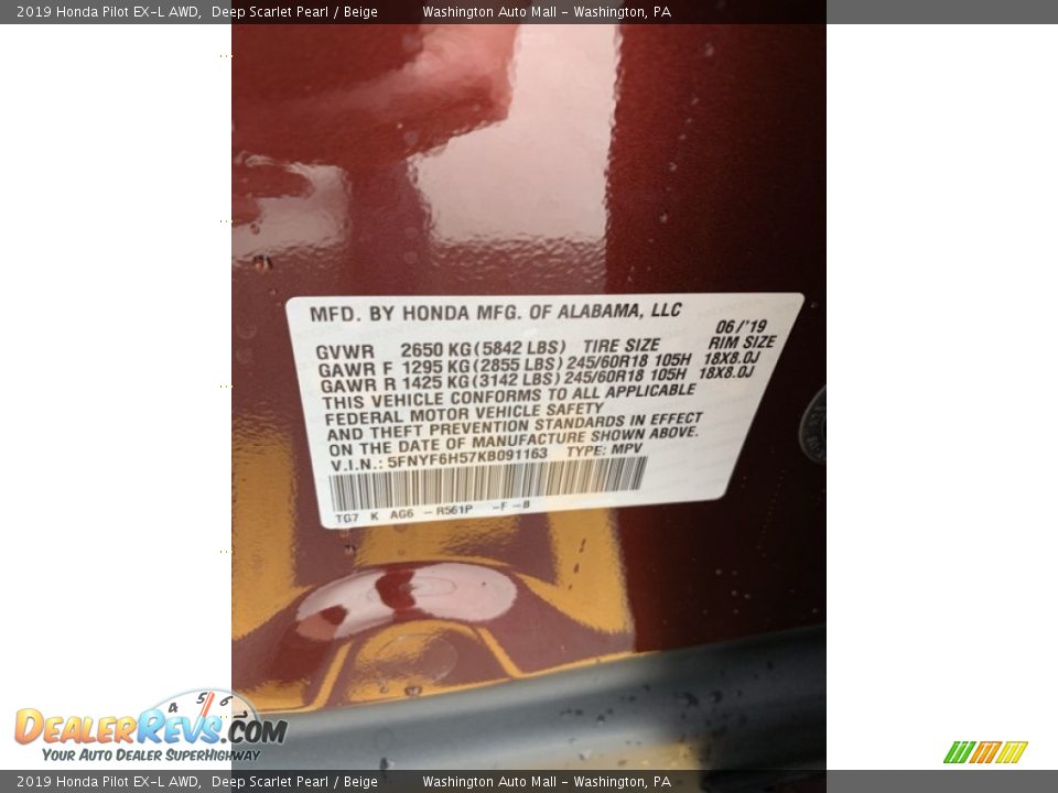 2019 Honda Pilot EX-L AWD Deep Scarlet Pearl / Beige Photo #9