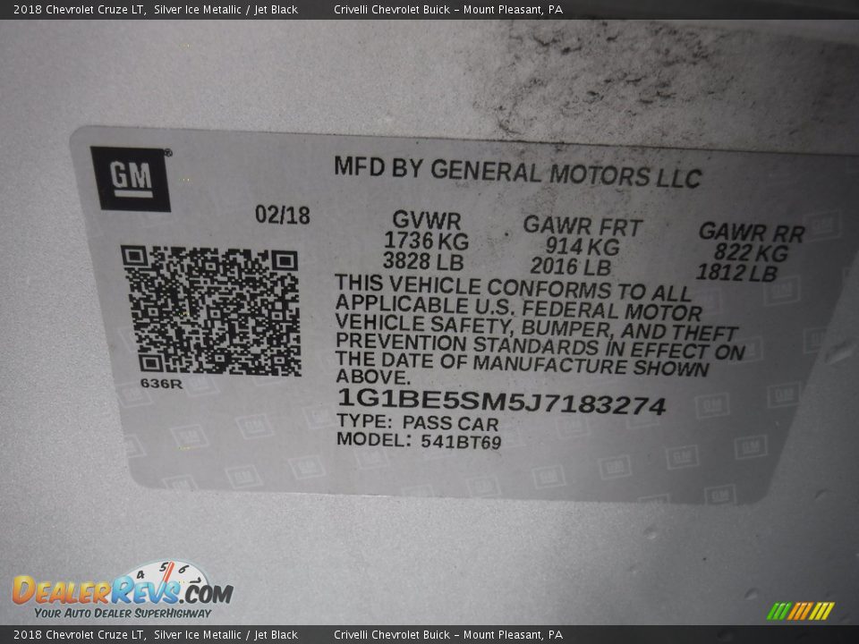 2018 Chevrolet Cruze LT Silver Ice Metallic / Jet Black Photo #29