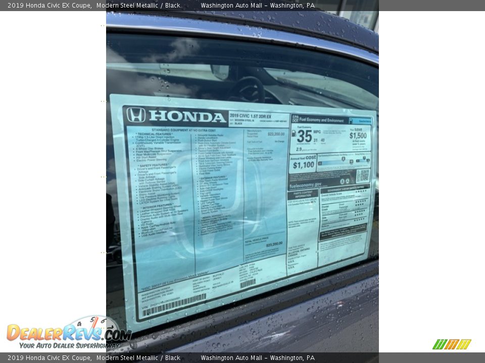 2019 Honda Civic EX Coupe Modern Steel Metallic / Black Photo #18