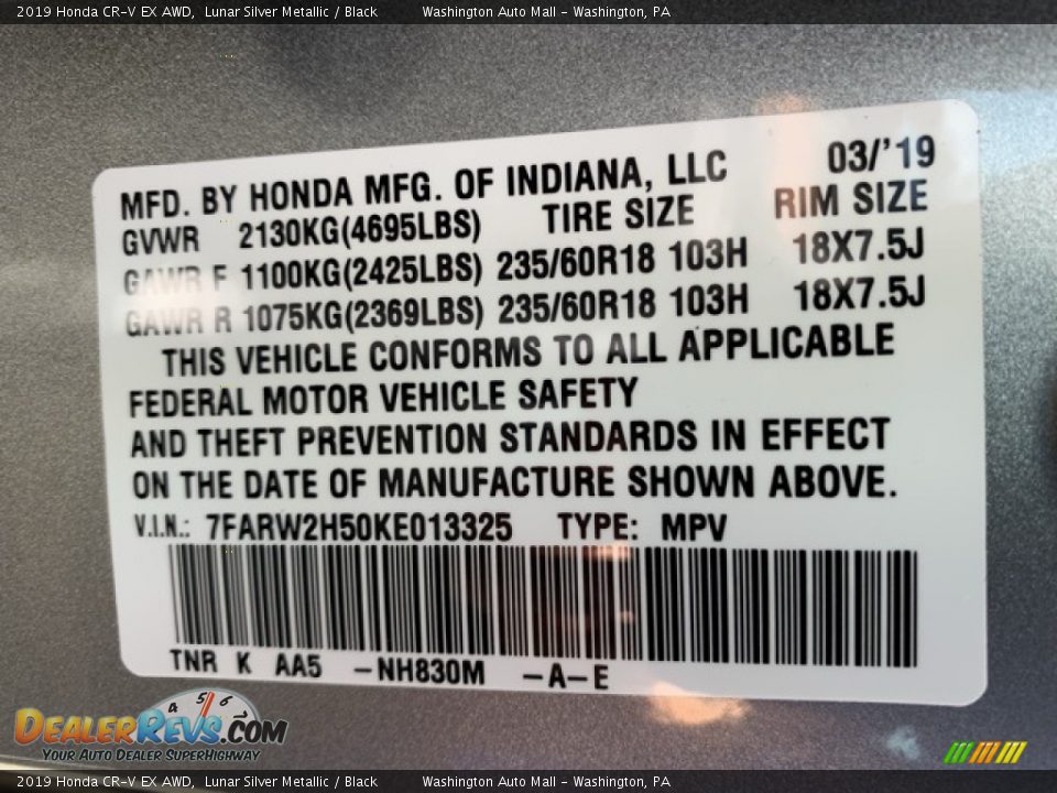 2019 Honda CR-V EX AWD Lunar Silver Metallic / Black Photo #9
