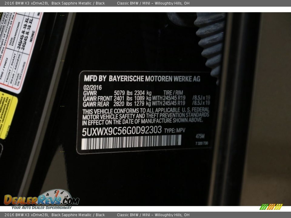 2016 BMW X3 xDrive28i Black Sapphire Metallic / Black Photo #25