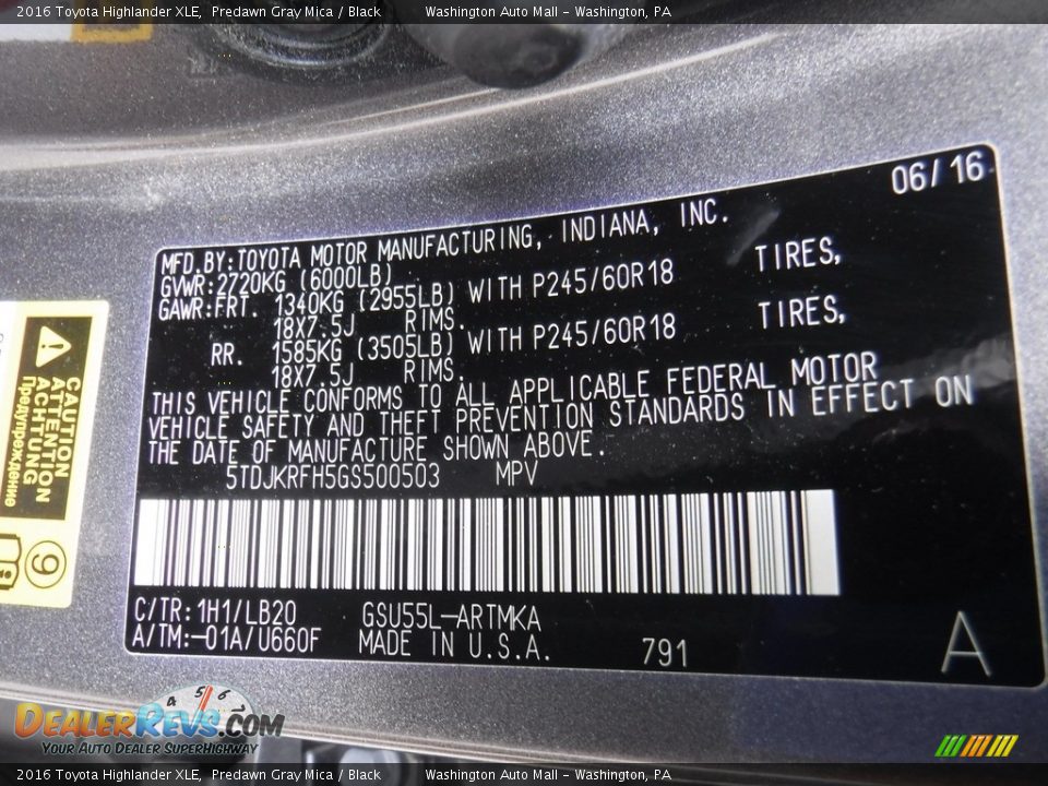 2016 Toyota Highlander XLE Predawn Gray Mica / Black Photo #26