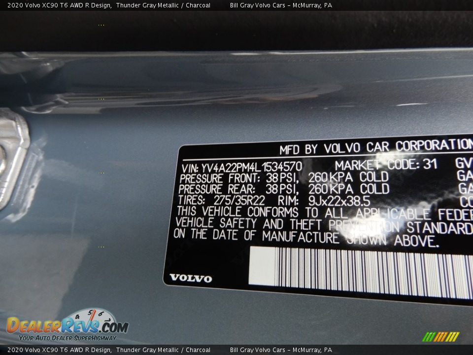 2020 Volvo XC90 T6 AWD R Design Thunder Gray Metallic / Charcoal Photo #11