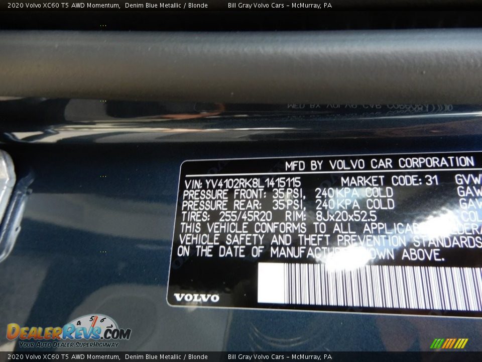 2020 Volvo XC60 T5 AWD Momentum Denim Blue Metallic / Blonde Photo #11