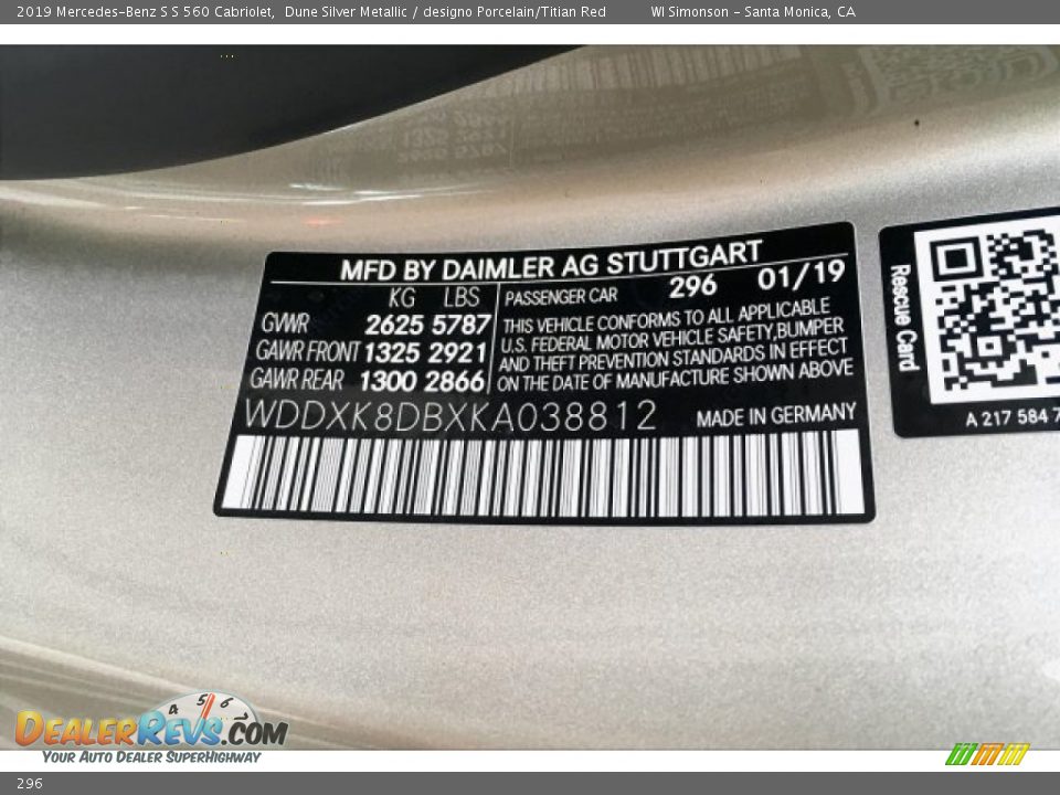 Mercedes-Benz Color Code 296 Dune Silver Metallic
