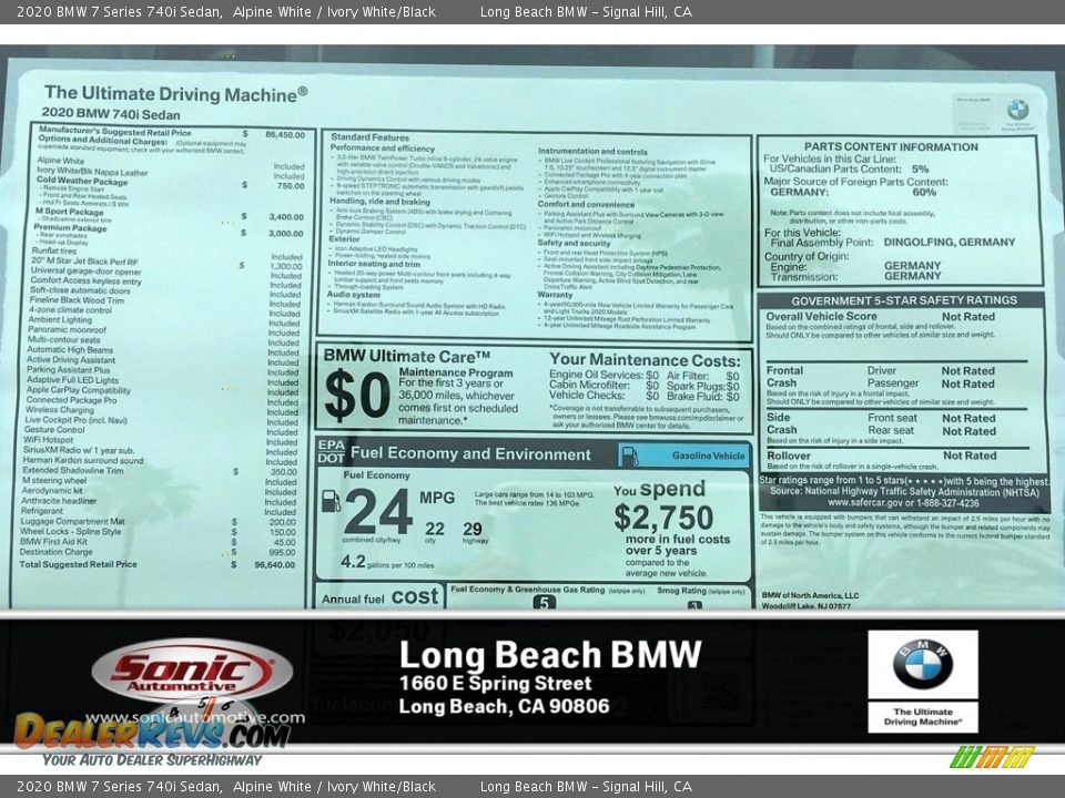 2020 BMW 7 Series 740i Sedan Alpine White / Ivory White/Black Photo #10