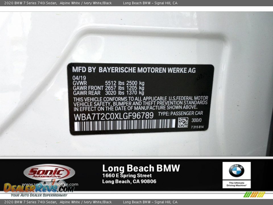 2020 BMW 7 Series 740i Sedan Alpine White / Ivory White/Black Photo #11