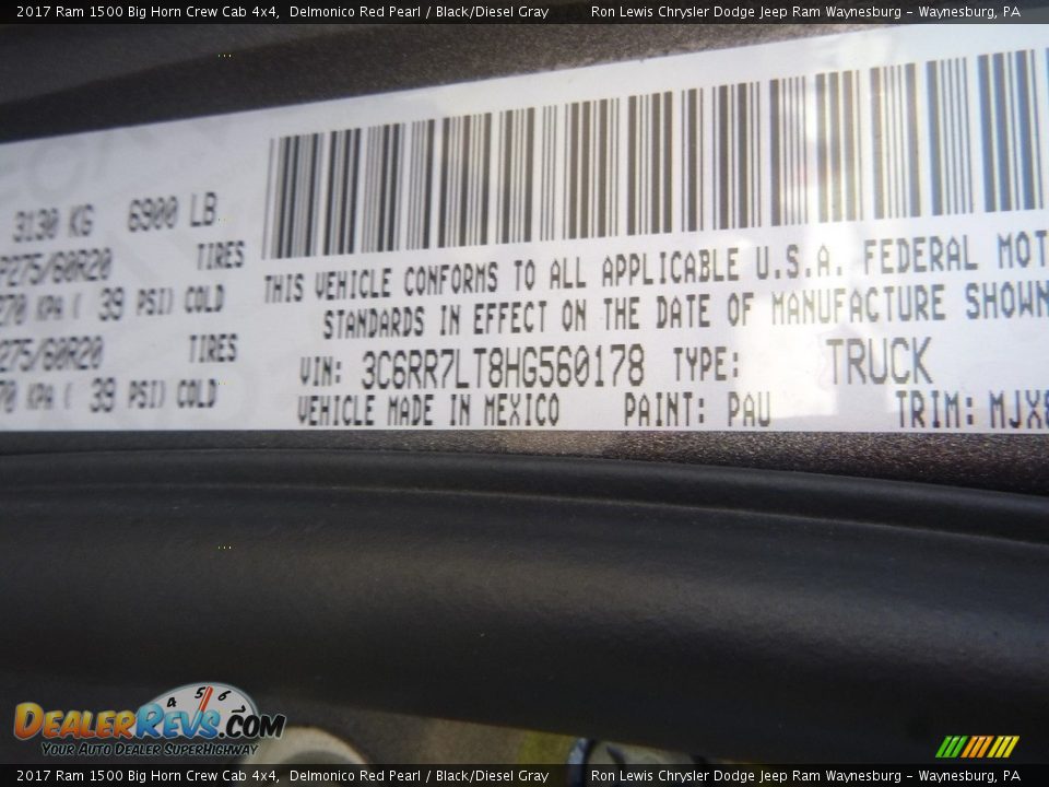 2017 Ram 1500 Big Horn Crew Cab 4x4 Delmonico Red Pearl / Black/Diesel Gray Photo #16