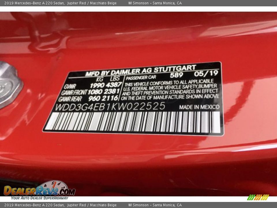 2019 Mercedes-Benz A 220 Sedan Jupiter Red / Macchiato Beige Photo #11