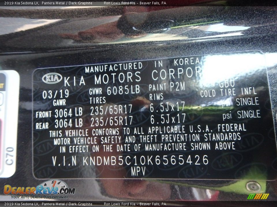 2019 Kia Sedona LX Pantera Metal / Dark Graphite Photo #16