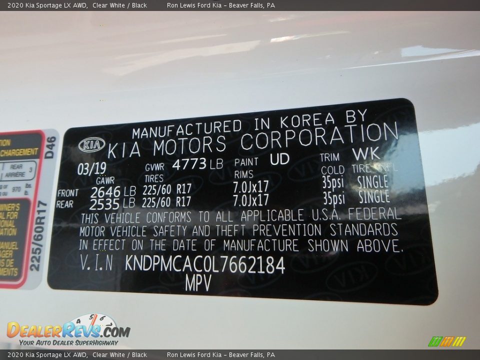 2020 Kia Sportage LX AWD Clear White / Black Photo #15