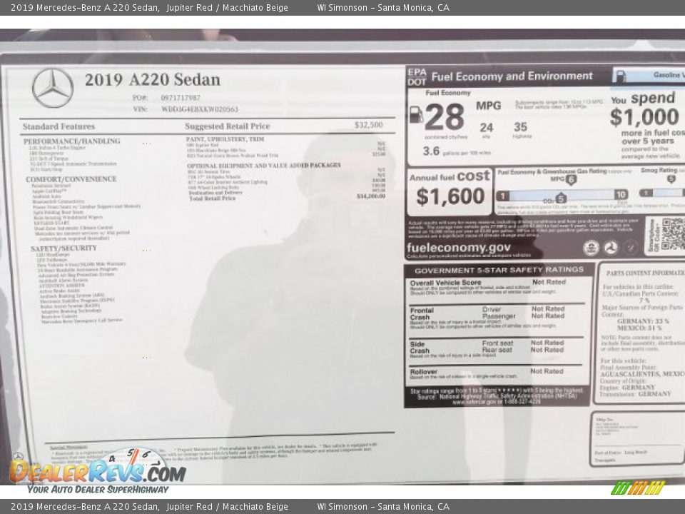 2019 Mercedes-Benz A 220 Sedan Jupiter Red / Macchiato Beige Photo #10