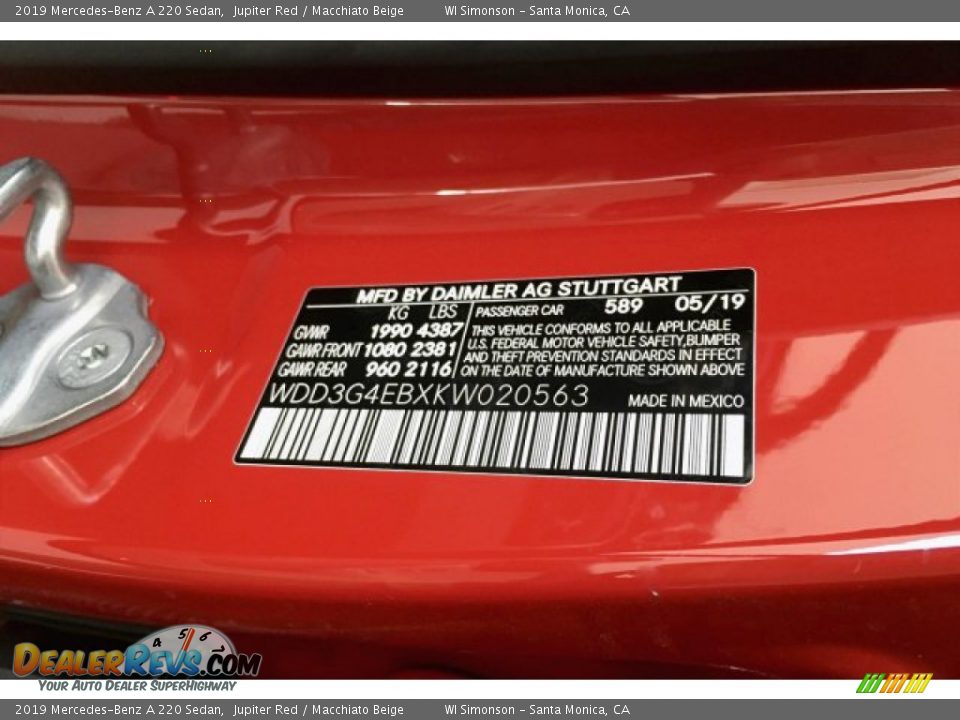 2019 Mercedes-Benz A 220 Sedan Jupiter Red / Macchiato Beige Photo #11
