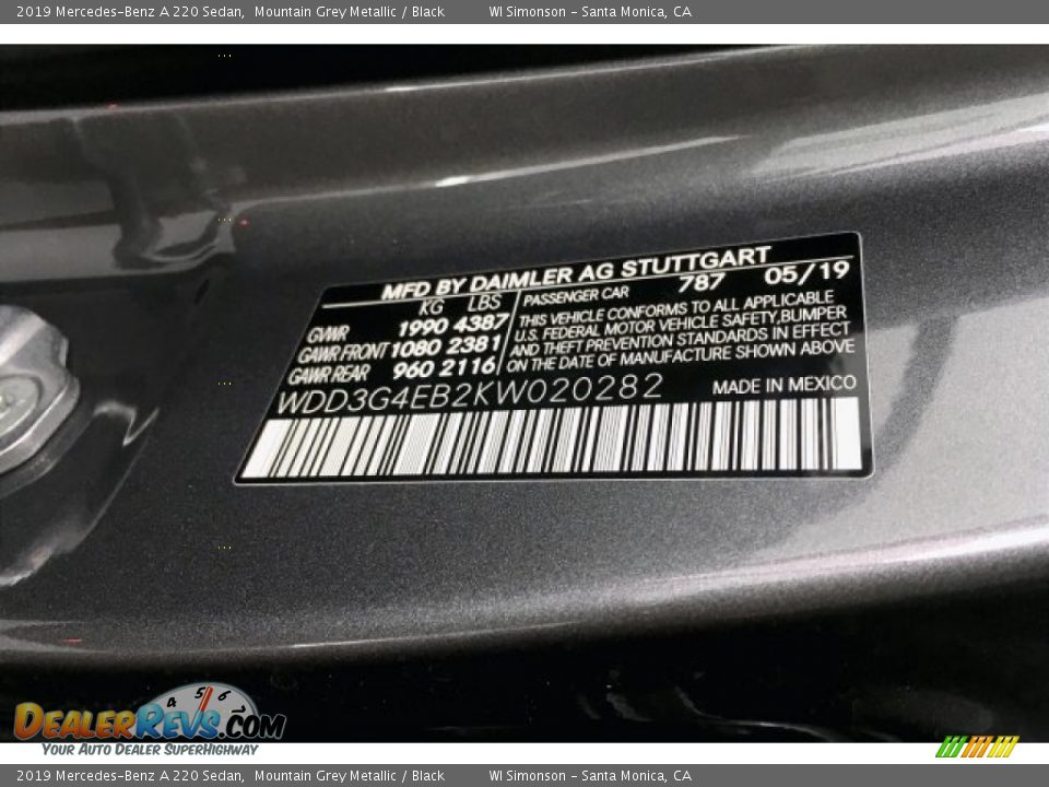 2019 Mercedes-Benz A 220 Sedan Mountain Grey Metallic / Black Photo #11