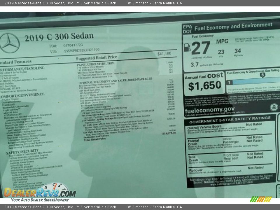 2019 Mercedes-Benz C 300 Sedan Iridium Silver Metallic / Black Photo #10
