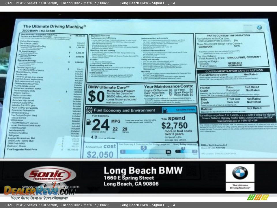 2020 BMW 7 Series 740i Sedan Carbon Black Metallic / Black Photo #10
