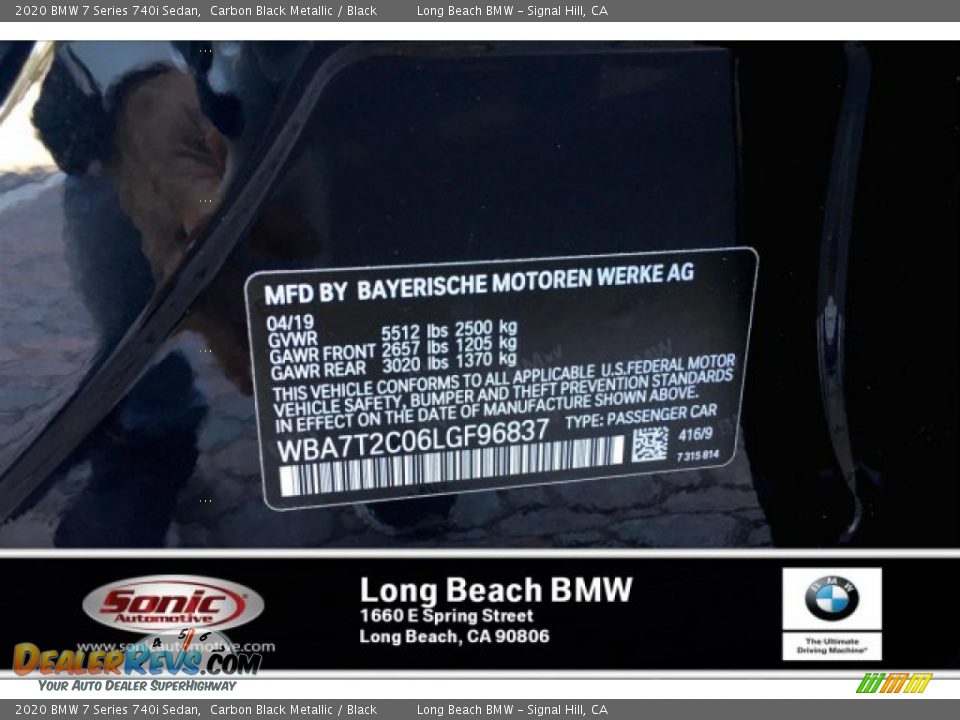 2020 BMW 7 Series 740i Sedan Carbon Black Metallic / Black Photo #11