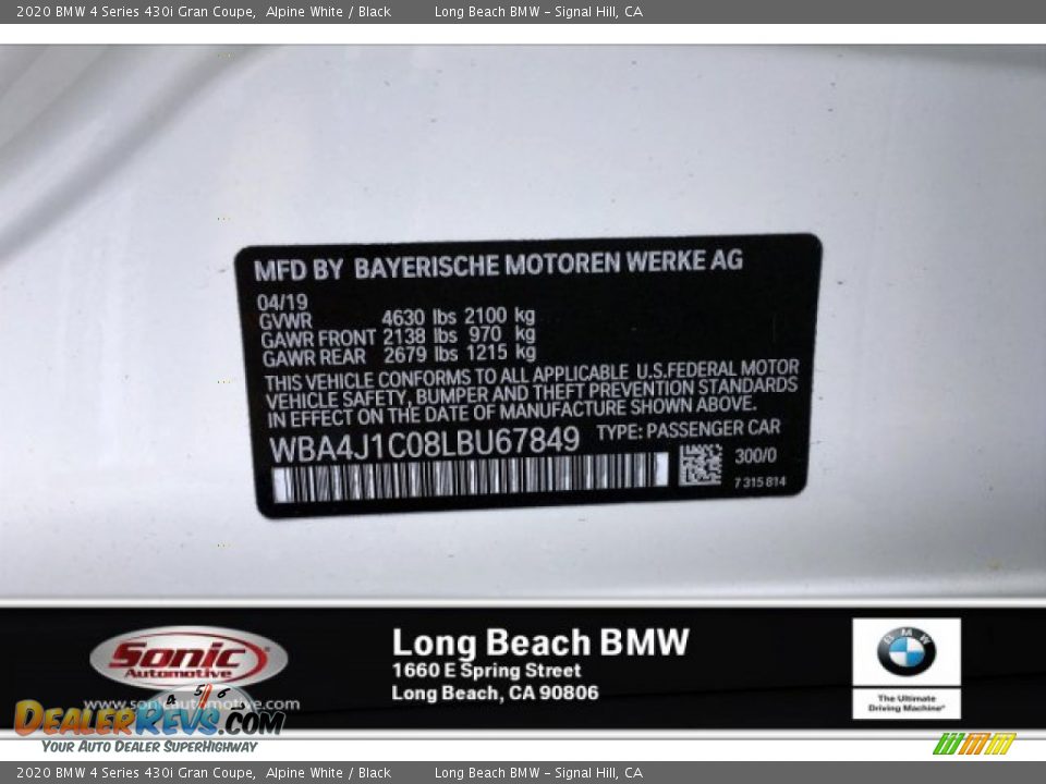 2020 BMW 4 Series 430i Gran Coupe Alpine White / Black Photo #11